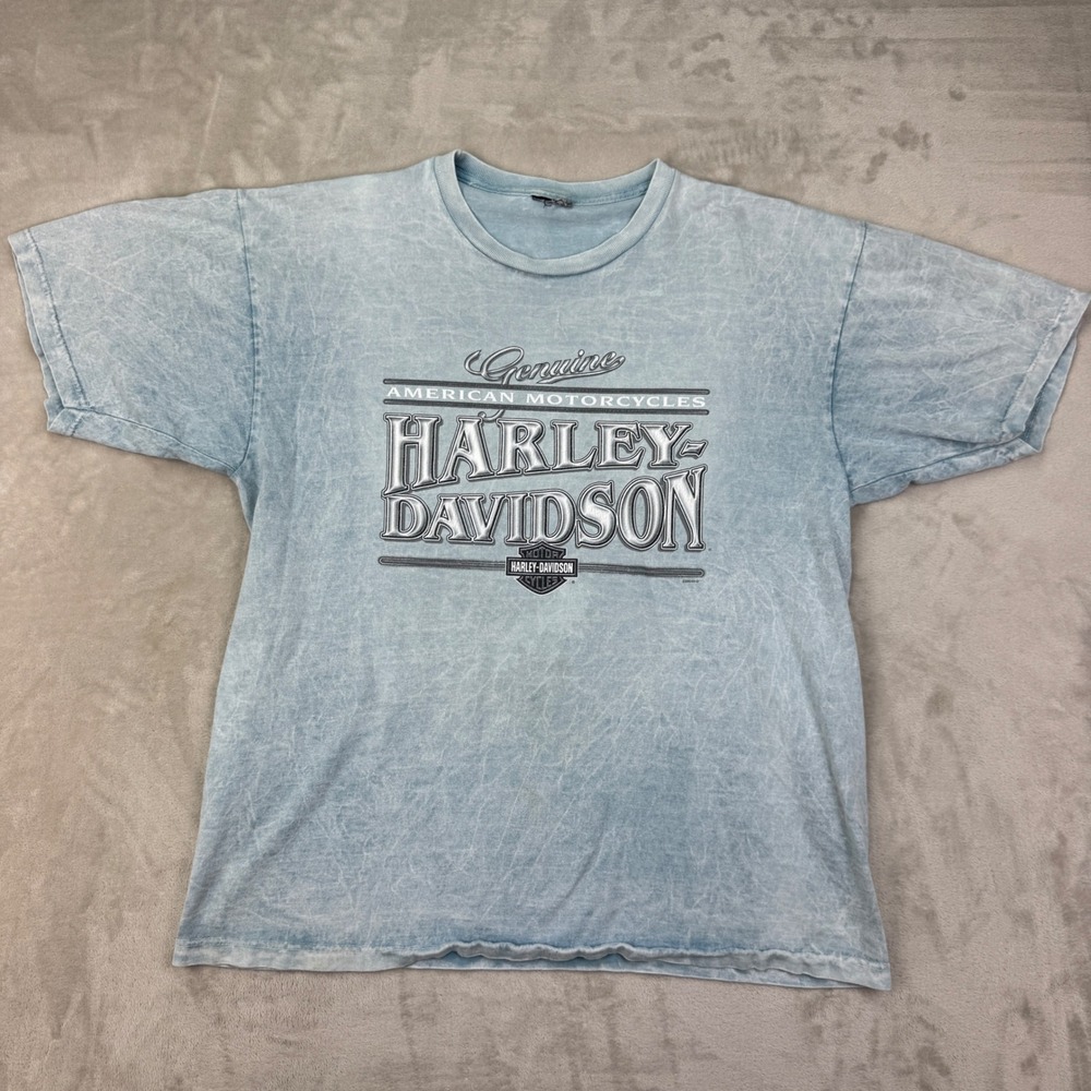 Harley Davidson Shirt‎ Mens 2XL Blue Regular Acid Wash 2004 Gettysburg PA Tee